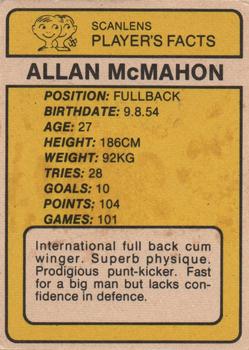 1981 Scanlens #19 Allan McMahon Back